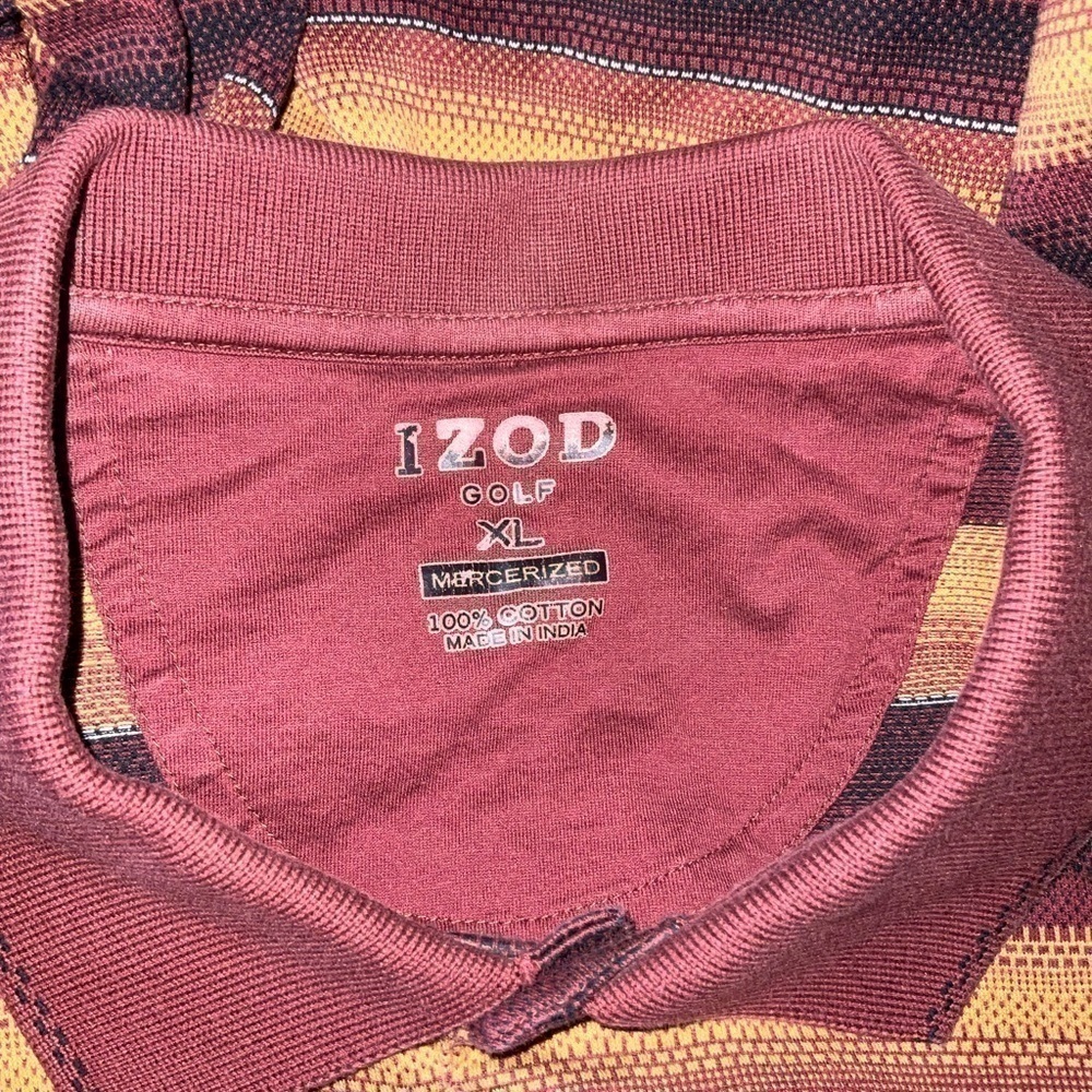 Men’s used Izod Golf polo shirt size XL striped brown yellow cotton - Picture 2 of 3